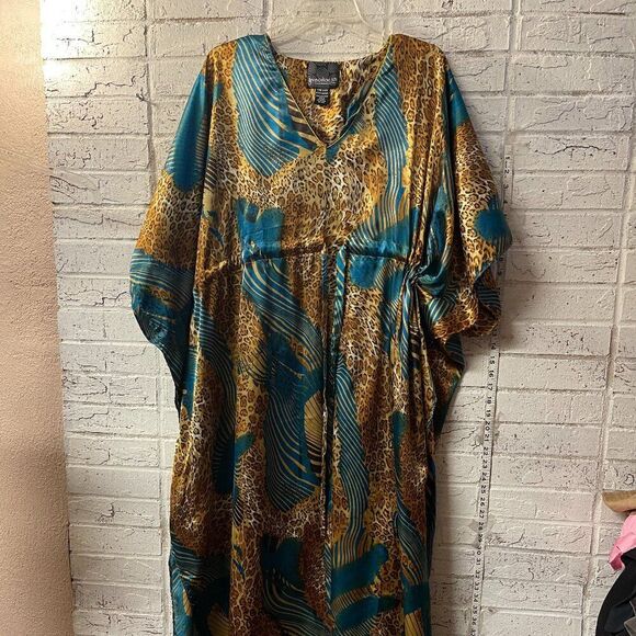 Generation 524 Animal Print Kaftan Dress One Size Flowy Boho Maxi - Picture 1 of 9